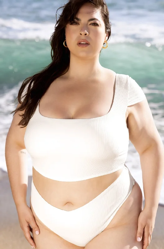 Midnight Sale Coastline Cap Sleeve Bikini Top - Cream Rib