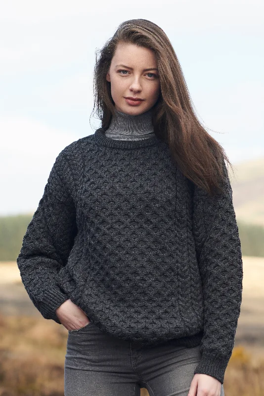 Weekend Specials You Can't Miss Traditional Women's Aran Sweater Super Soft-Grey