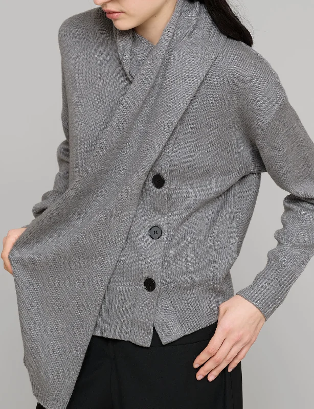 New Deal Grey Scarf Button Sweater