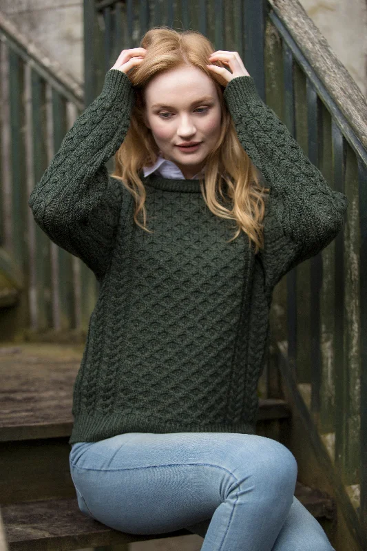 Weekend Price Cuts Galore Traditional Women's Aran Sweater Super Soft-Green