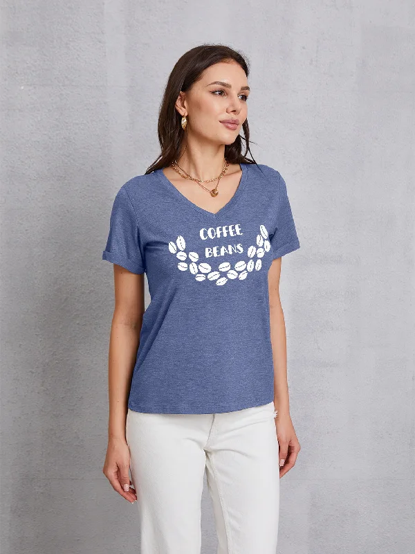 Flash Deal COFFEE BEANS V-Neck Short Sleeve T-Shirt