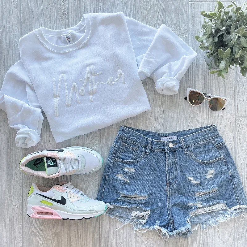 Time-Sensitive Mother Script • Embossed White Pullover