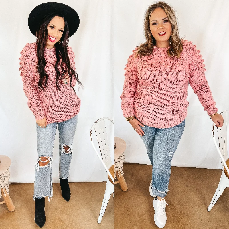 Weekend Deals That Dazzle Puff of Magic High Neck Sweater with Pom-Pom Upper in Pink