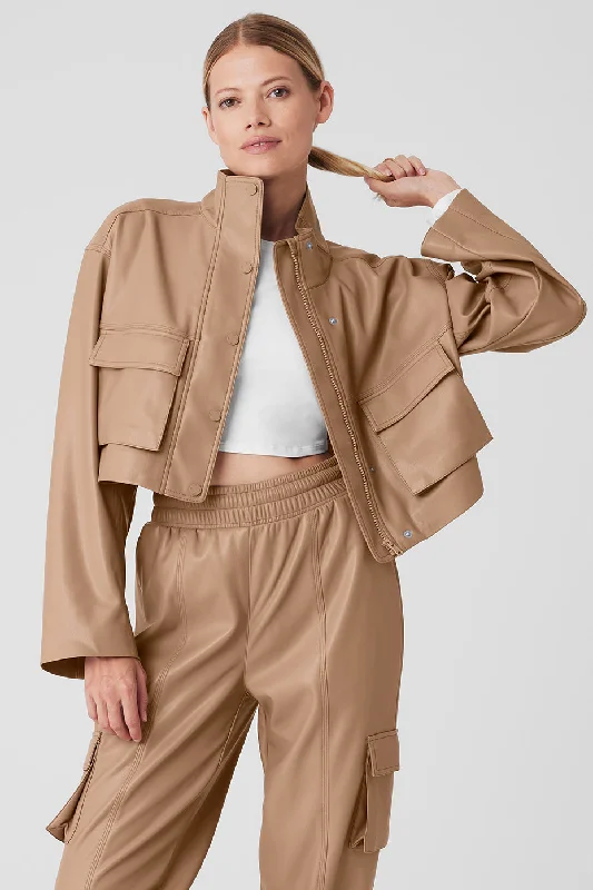 Weekend Offers That Dazzle Faux Leather Power Hour Jacket - Toasted Almond