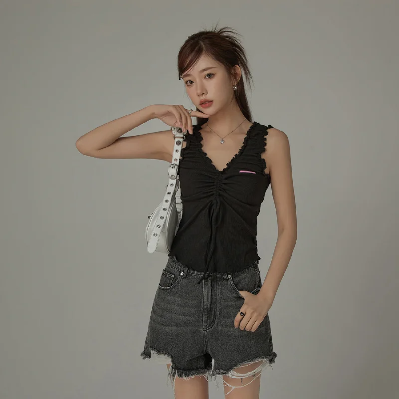 One-Day Only Ruffle Shirring Sleeveless Top