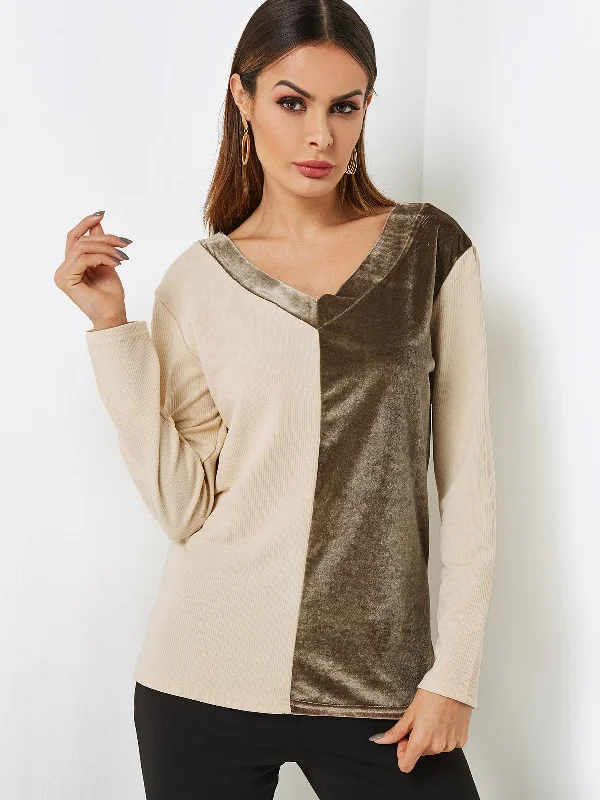 Weekend Offers That Dazzle Custom V-Neck Colorblock Long Sleeve Top