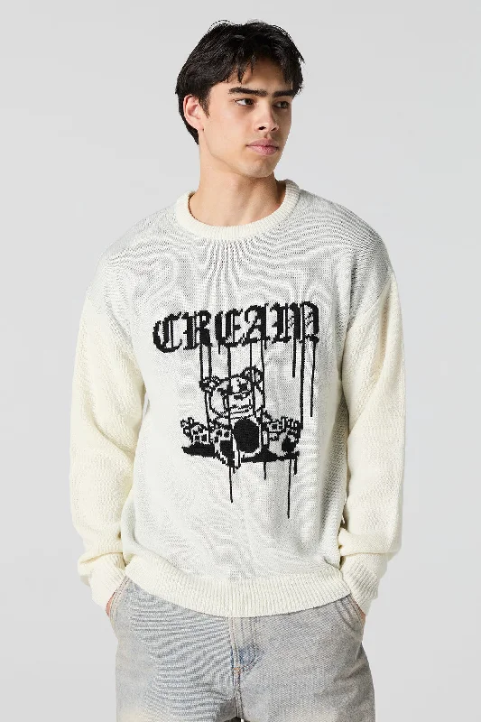Weekend Specials to Delight Gothic Text Jacquard Knit Sweater