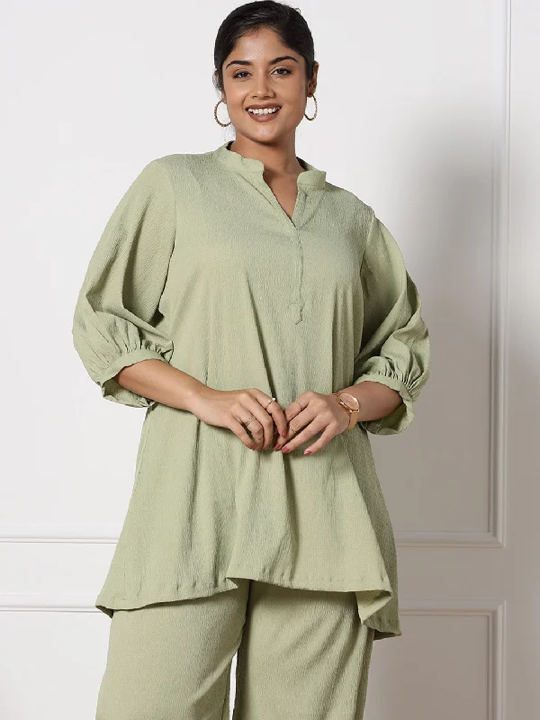 Deep Savings SageGreen Textured MandarinTop