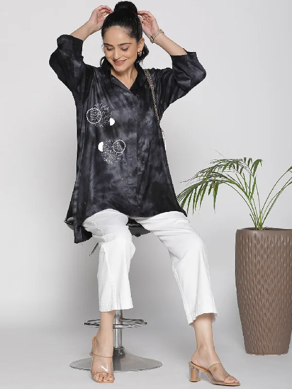 Weekend Deals That Impress Black TieDye ShirtTop - Glide