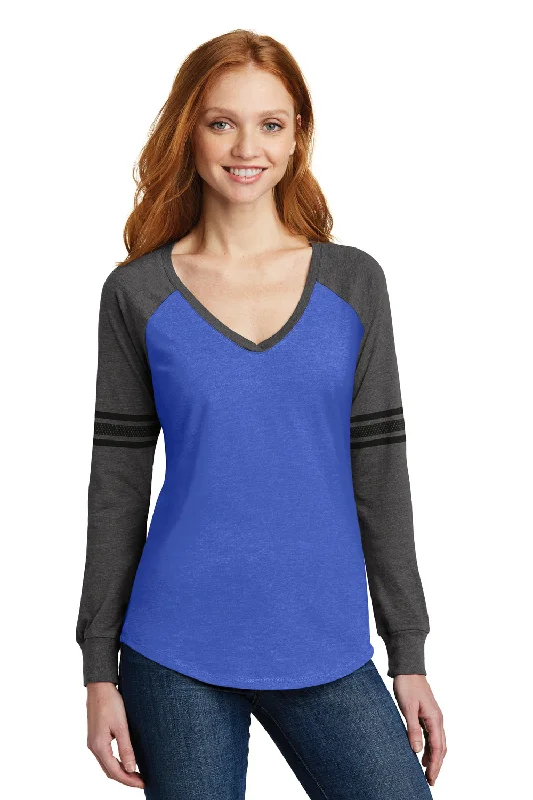 Epic Value District Womens Game Long Sleeve V-Neck T-Shirt - Heather True Royal Blue/Heather Charcoal Grey/Black - Closeout Epic Value District Womens Game Long Sleeve V-Neck T-Shirt - Heather True Royal Blue/Heather Charcoal Grey/Black - Closeout