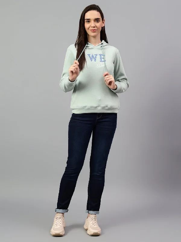 Crazy Deal Women's Aqua Blue Printed Hoody Neck Sweatshirt