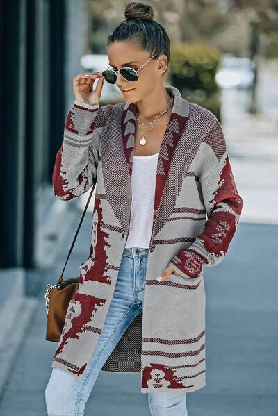 Weekend Savings Spectacle Geometric Open Front Pocketed Cardigan