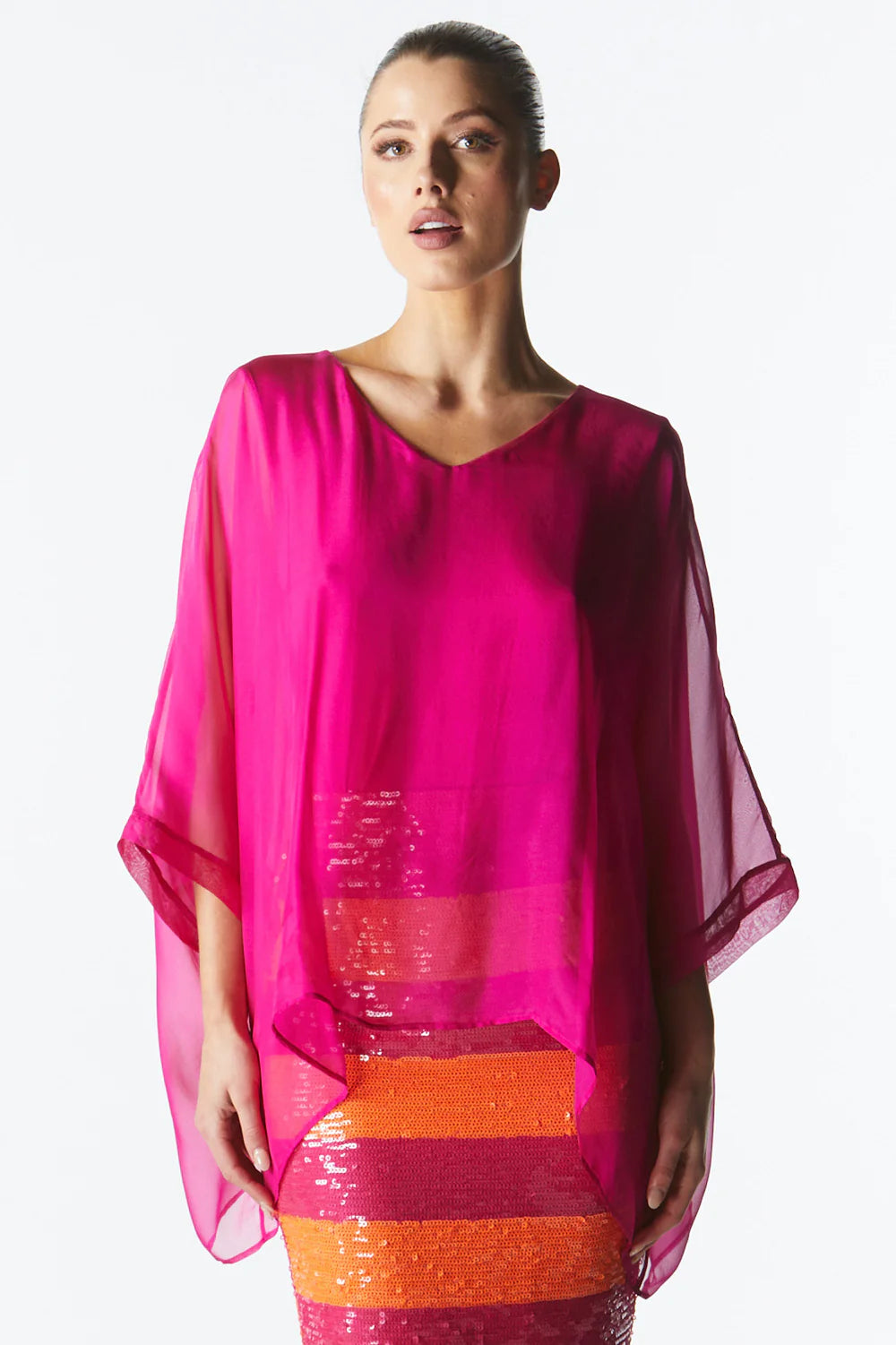 Online Exclusive Blossoming Silk Top - Fuchsia