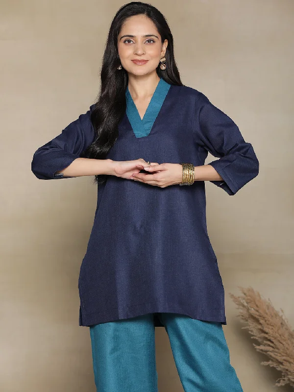 Unmissable Offer Navy CottonSlub V-NeckTop